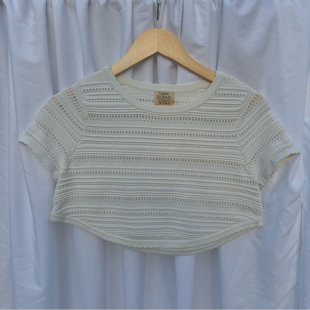 Ronny Kobo Collection Cream Textured Crop Top